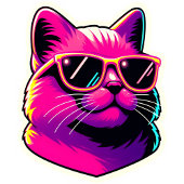 Cool Cat Wearing Sunglasses in Neon Pink and Yello T-shirt