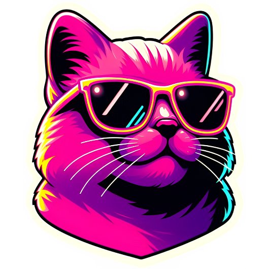 Cool Cat Wearing Sunglasses in Neon Pink and Yello T-shirt
