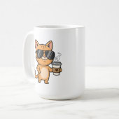 Cool Cat with Coffee – Funny Cartoon Art Koffiemok (Voorkant links)