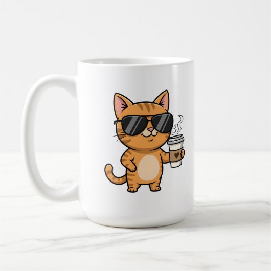 Cool Cat with Coffee – Funny Cartoon Art Koffiemok (Links)