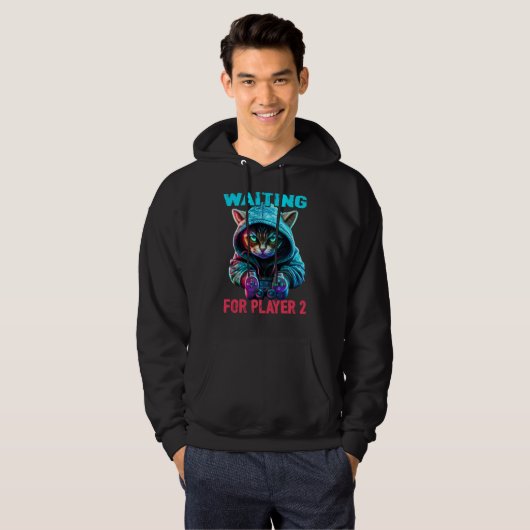 Cool Cat With Controller Waiting Player 2 Gaming Hoodie (Voorkant volledig)