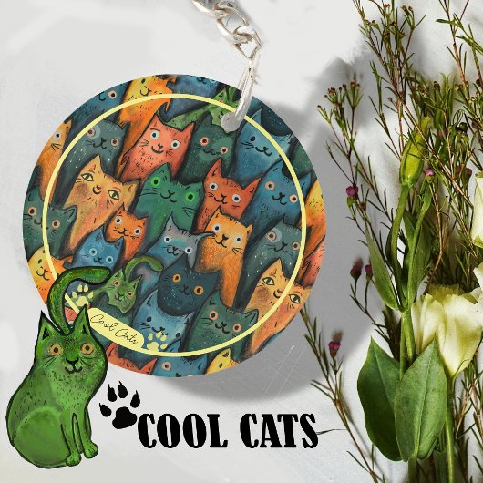 Cool Cats Cartoon Kleurrijk Sleutelhanger