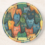 Cool Cats Cartoon Kleurrijk Zandsteen Onderzetter (Voorkant)