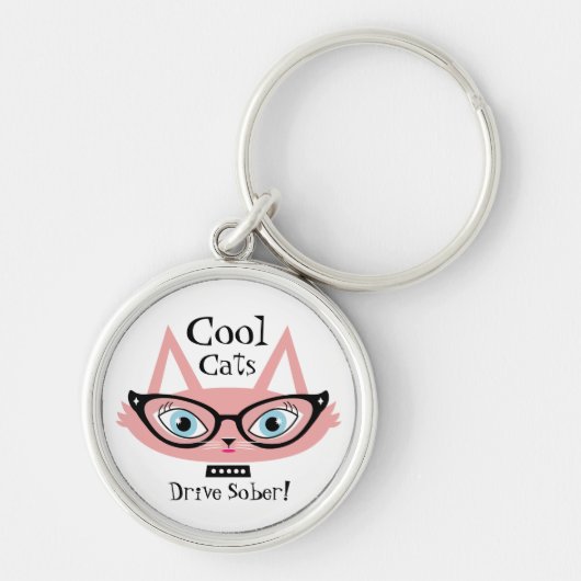 Cool Cats Drive Sober Sleutelhanger Pink Retro Cat (Voorkant)