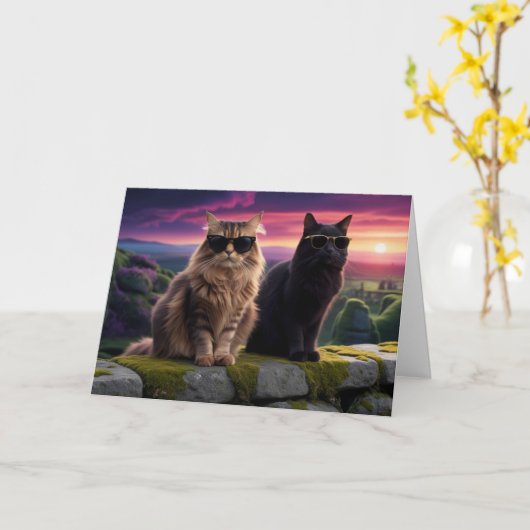 Cool Cats Kaart (Gele Bloem)