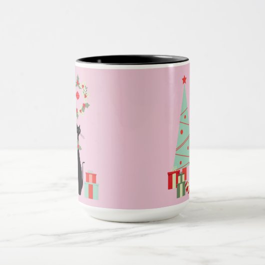 Cool Cats Kerstmis Mid Century Modern Mok (Midden)