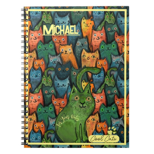Cool Cats Kleurrijk Patroon Notitieboek (Voorkant)