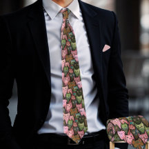 Cool Cats Seamless Pattern Stropdas - Roze & Groen