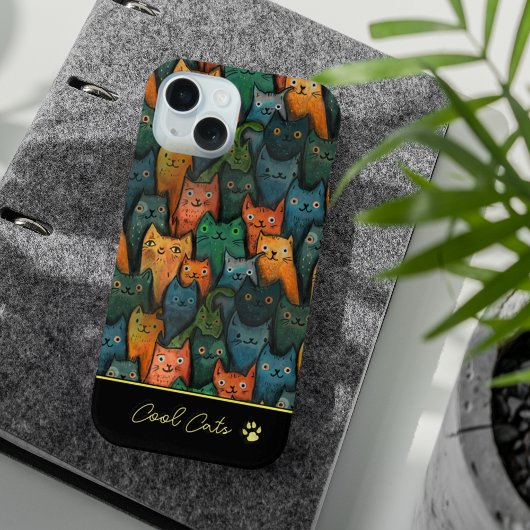 Cool Cats Waterverf Kleurrijk Zwart iPhone 15 Case