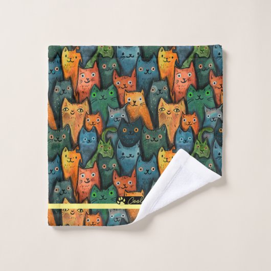 Cool Cats Waterverf Kleurrijke handdoek (Wasdoekje)