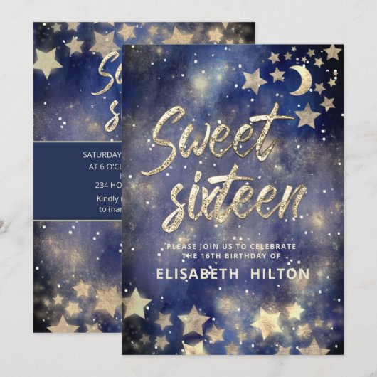 Cool Celestial maan en sterren zoet zestien Kaart (Voorkant / Achterkant)