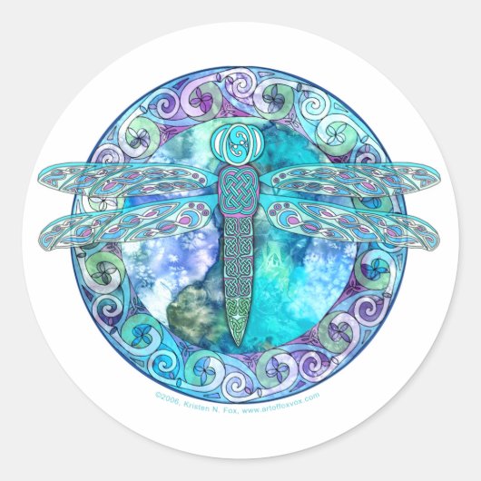 Cool Celtic Dragonfly Ronde Sticker (Voorkant)