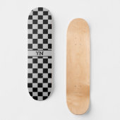 Cool Checkered Black and Grey Name Initialen Persoonlijk Skateboard (Voorkant)