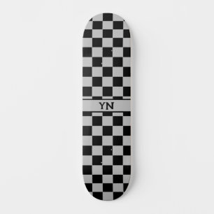 Cool Checkered Black and Grey Name Initialen Persoonlijk Skateboard