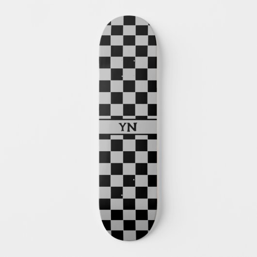 Cool Checkered Black and Grey Name Initialen Persoonlijk Skateboard (Voorkant)