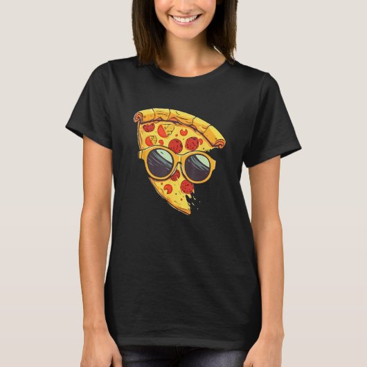 Cool Cheesy Pepperoni Pizza Wearing Sunglasses T-shirt (Voorkant)