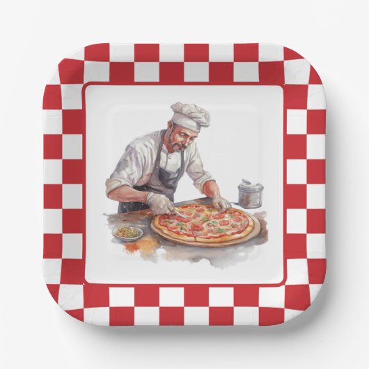 Cool chef pizza feest papieren bordje (Voorkant)