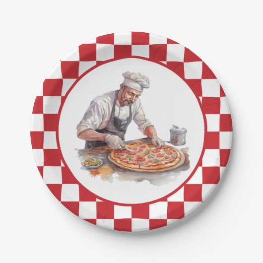Cool chef pizza feest papieren bordje (Voorkant)