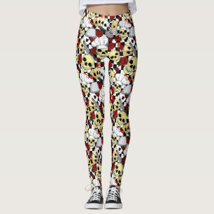 Cool Chef Schedel Rode Rozen Zwart Wit Checkerboar Leggings
