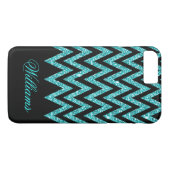Cool chevron zigzag pauock blue faux glitter Case-Mate iPhone case (Achterkant (Horizontaal))