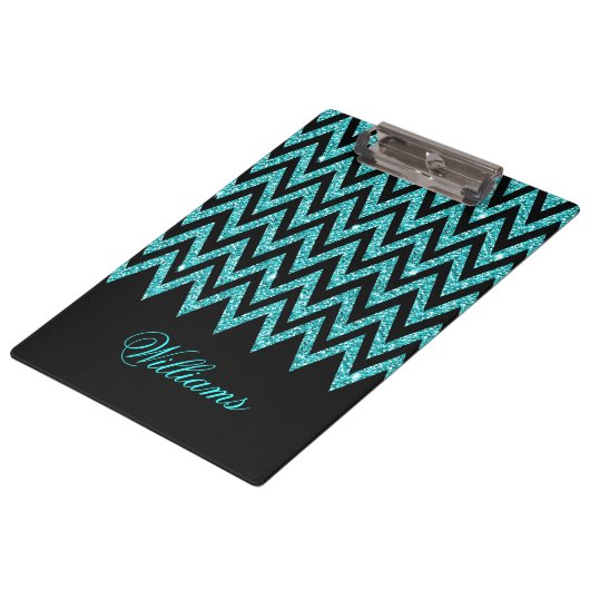 Cool chevron zigzag pauock blue faux glitter klembord (Gekanteld)