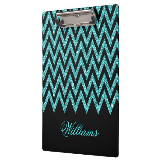 Cool chevron zigzag pauock blue faux glitter klembord (Links)