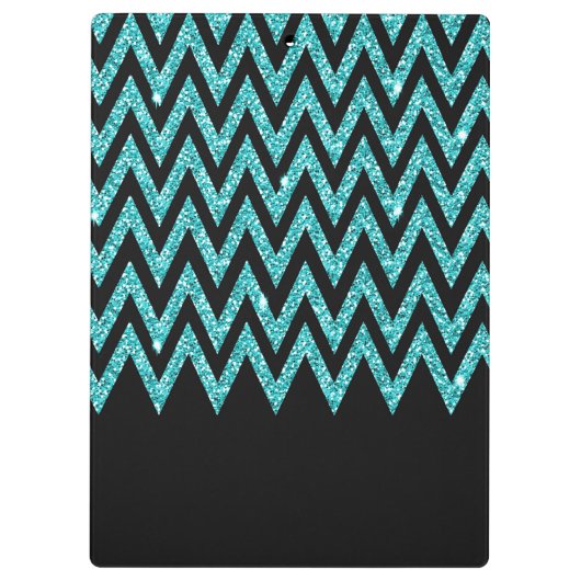 Cool chevron zigzag pauock blue faux glitter klembord (Achterkant)