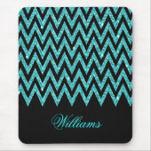 Cool chevron zigzag pauock blue faux glitter muismat (Voorkant)