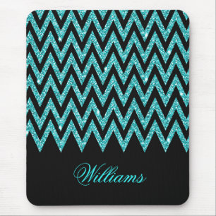 Cool chevron zigzag pauock blue faux glitter muismat