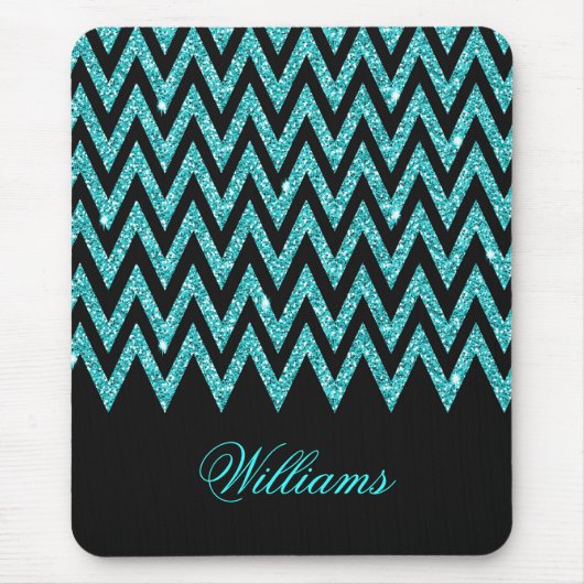 Cool chevron zigzag pauock blue faux glitter muismat (Voorkant)