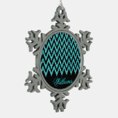 Cool chevron zigzag pauock blue faux glitter tin sneeuwvlok ornament (Links)