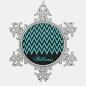Cool chevron zigzag pauock blue faux glitter tin sneeuwvlok ornament (Voorkant)