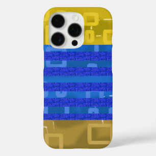 Cool Chic Blauw Goud Geometrische Strepen iPhone 16 Pro Hoesje