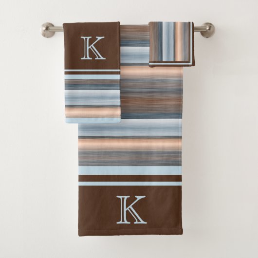 Cool Chic Brown Slate Blauw Grijze Strepen Bad Handdoek (Insitu)