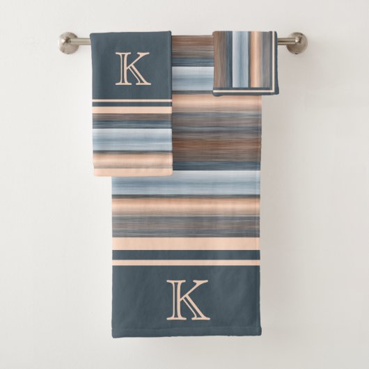 Cool Chic Brown Slate Blauw Grijze Strepen Bad Handdoek (Insitu)