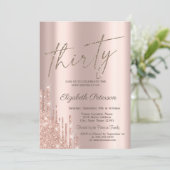 Cool Chic Glitter Drips Roos Gold 30th Birthday Kaart (Staand voorkant)