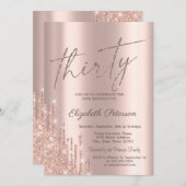 Cool Chic Glitter Drips Roos Gold 30th Birthday Kaart (Voorkant / Achterkant)