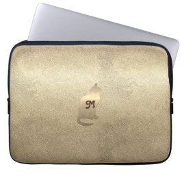 Cool Chic Gold Cat Huisdieren Monogram Laptop Sleeve