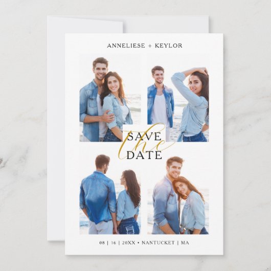 Cool Chic Romantic 4 Multi Photos Wedding Trendy  Save The Date (Voorkant)