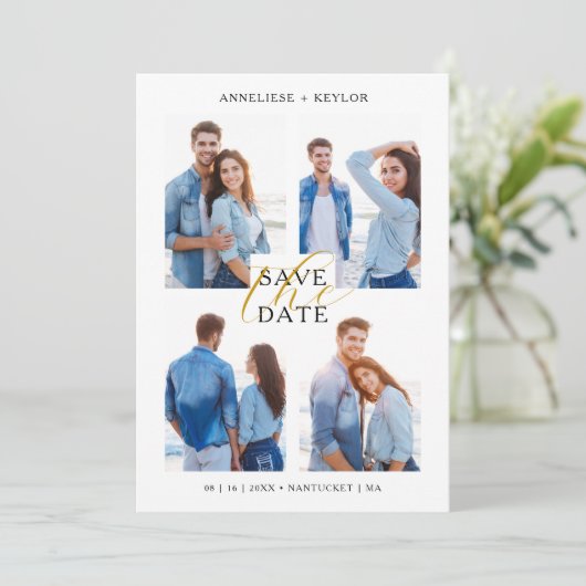 Cool Chic Romantic 4 Multi Photos Wedding Trendy  Save The Date (Staand voorkant)