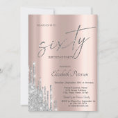 Cool Chic Zilver Glitter Druppels Roze Goud 60ste Kaart (Voorkant)