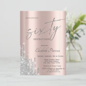 Cool Chic Zilver Glitter Druppels Roze Goud 60ste Kaart (Staand voorkant)