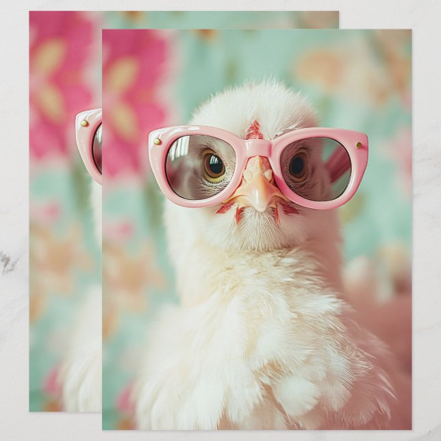 Cool Chick and Pink Glasses Spring Scrapbook Paper (Voorkant / Achterkant)
