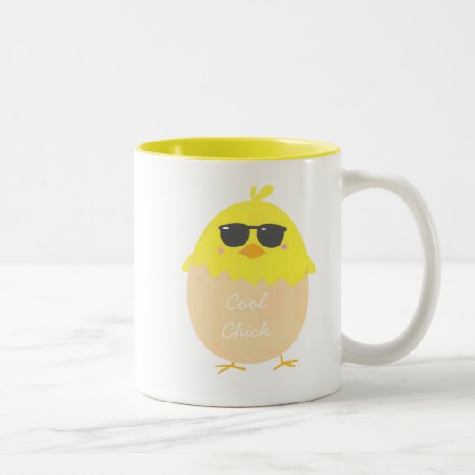 Cool Chick funky Easter yellow chick Tweekleurige Koffiemok (Rechts)