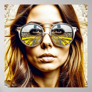 Cool Chick met Reflectie van een Muzikaal Festival Poster