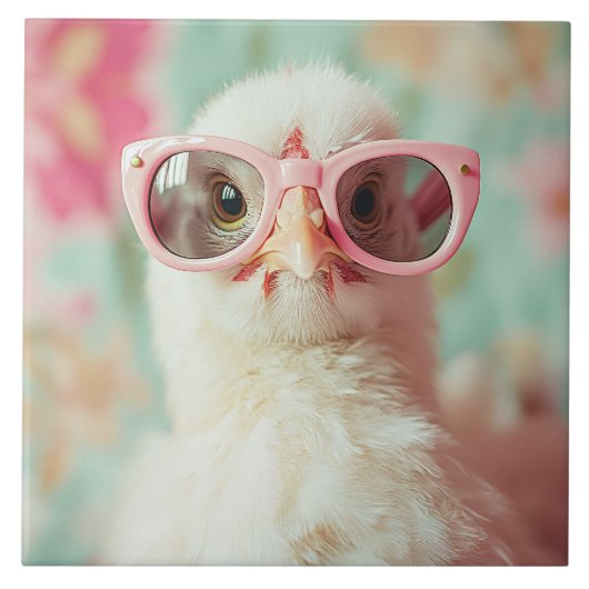 Cool Chick met roze bril Spring Tegeltje (Voorkant)
