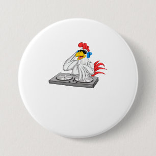 Cool Chicken DJ Funny Party Animal Music Mi Ronde Button 7,6 Cm