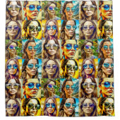 Cool Chicks in Zonnebril AI Art Douchegordijn (Voorkant)