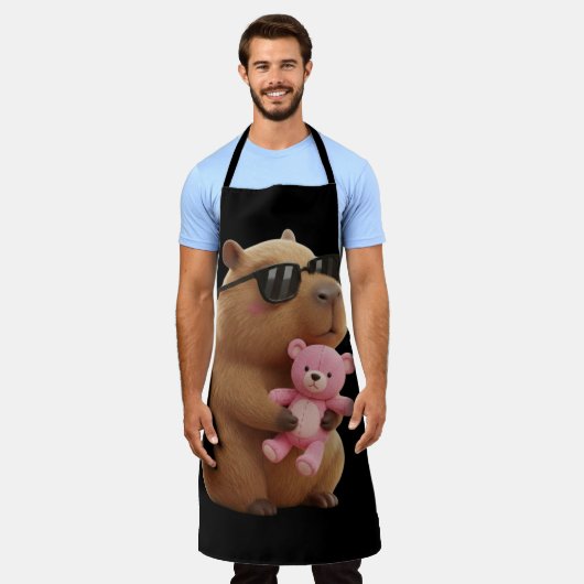 Cool Chill Capybara BBQ Apron with Teddy Bear Schort (Gedragen)