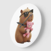 Cool Chill Capybara with Pink Teddy Bear Grote Klok (Hoek)